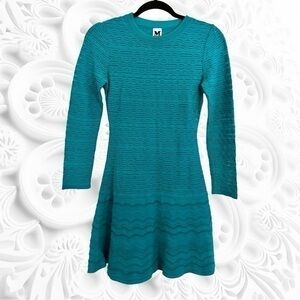 MISSONI XS Blue Sweater Dress Wool-Blend A-Line